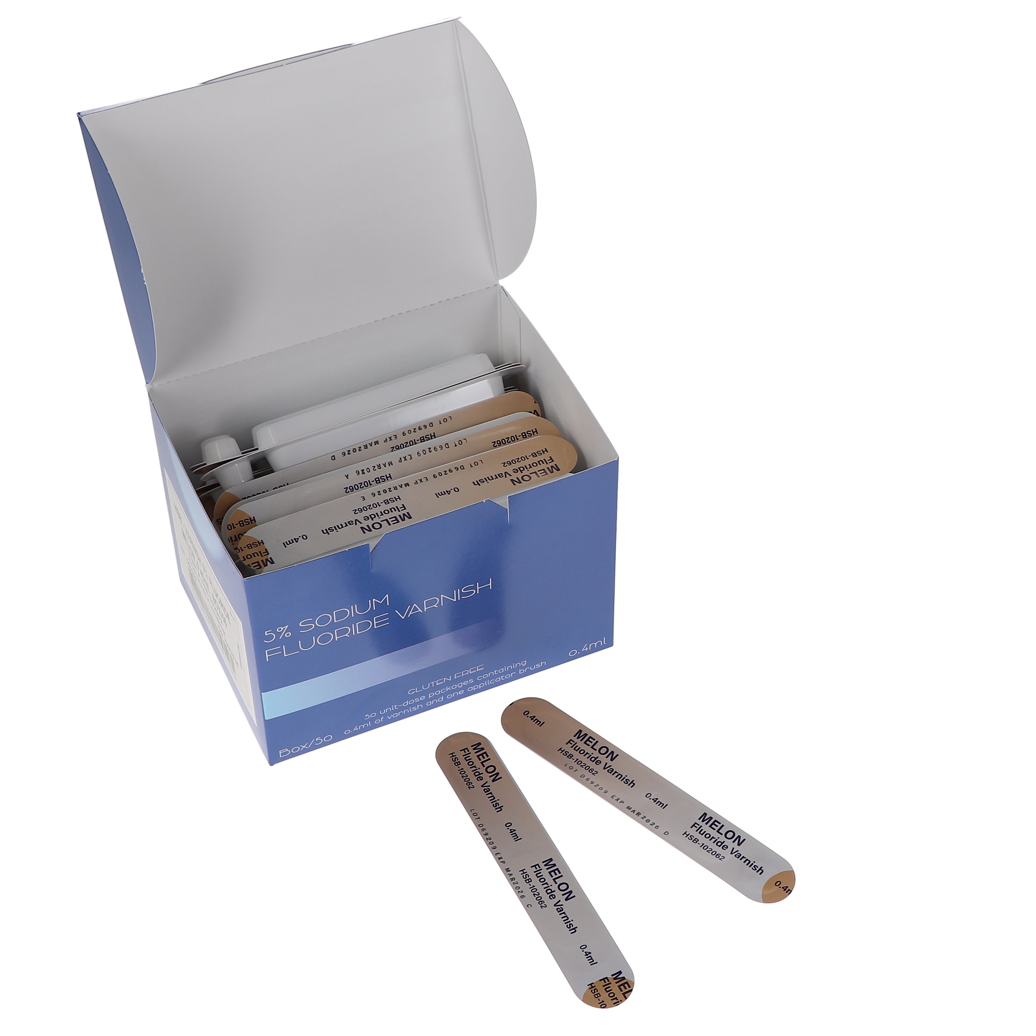 House Brand Dentistry 102062 HSB Fluoride Dental Varnish Melon 50/Bx 0.40 mL House Brand Dentistry 102062 HSB Fluoride Dental Varnish Melon 50/Bx 0.40 mL